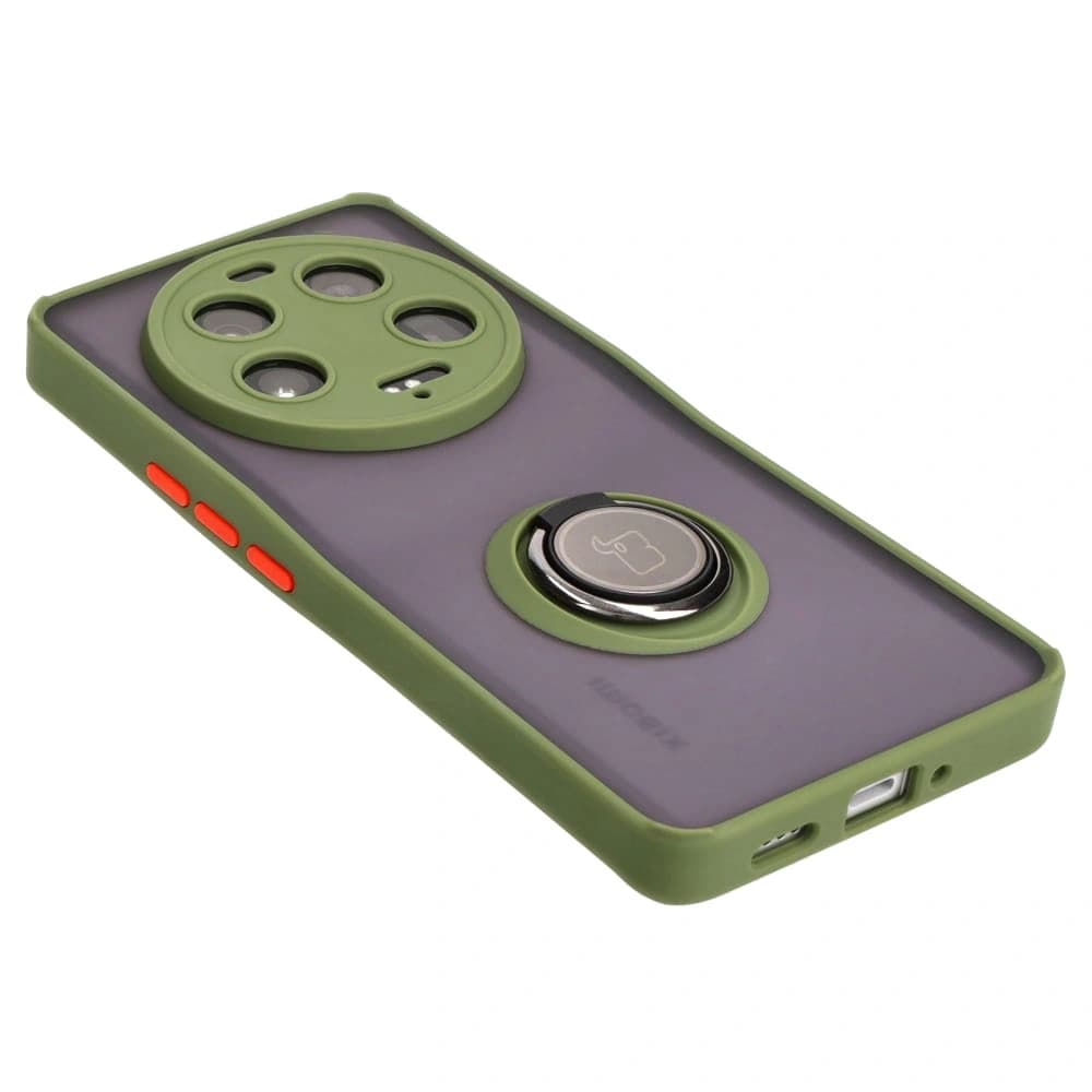 Bizon Case Hybrid Ring Xiaomi 13 Ultra rauchig mit einem grünen Rahmen - 4