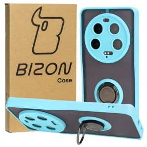 Bizon Case Hybrid Ring Xiaomi 13 Ultra rauchig mit einem hellblauen Rahmen