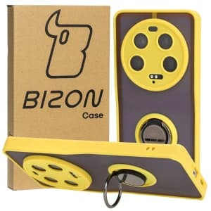 Bizon Case Hybrid Ring Xiaomi 13 Ultra rauchig mit einem gelben Rahmen
