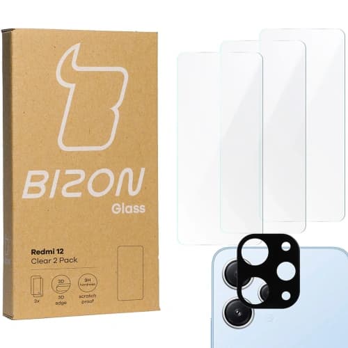 BIZON Klar 3x Bildschirmglas + Kameraglas Xiaomi Redmi 12