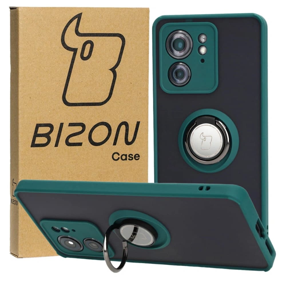 Bizon Case Hybrid Ring Motorola Edge 40 rauchig mit einem dunkelgrünen Rahmen - 1
