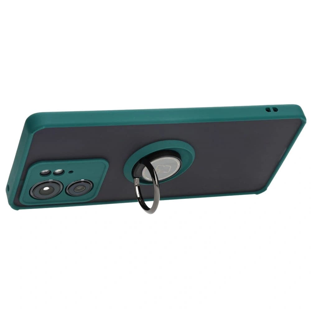 Bizon Case Hybrid Ring Motorola Edge 40 rauchig mit einem dunkelgrünen Rahmen - 5