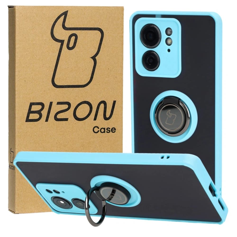 Bizon Case Hybrid Ring Motorola Edge 40 smoky with a light blue frame - 1