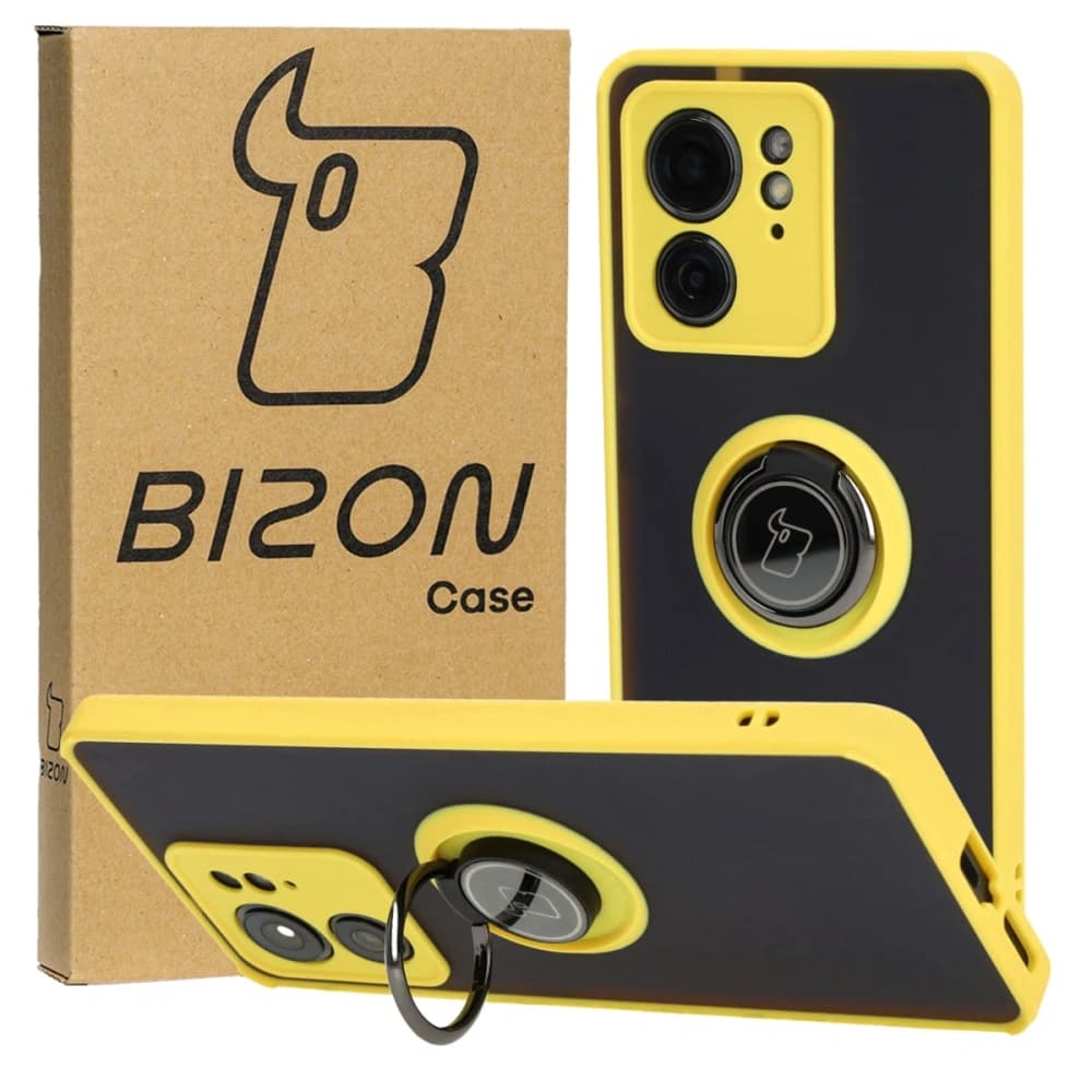 Bizon Case Hybrid Ring Motorola Edge 40 rauchig mit einem gelben Rahmen - 1