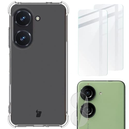 Bizon Case Clear Pack case + 2x screen glass + lens glass Asus Zenfone 10 clear