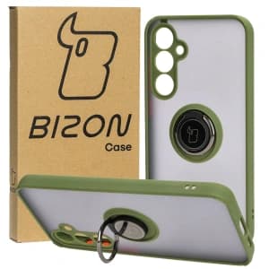 Bizon Case Hybrid Ring Samsung Galaxy S23 FE smoky with a green frame