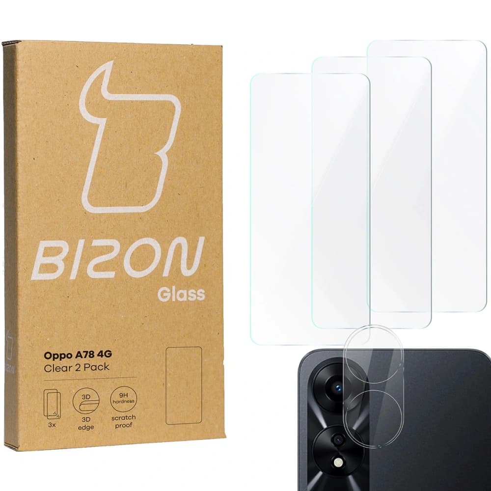 BIZON Clear 3x Bildschirmglas + Kameraglas für Oppo A78 4G - 1
