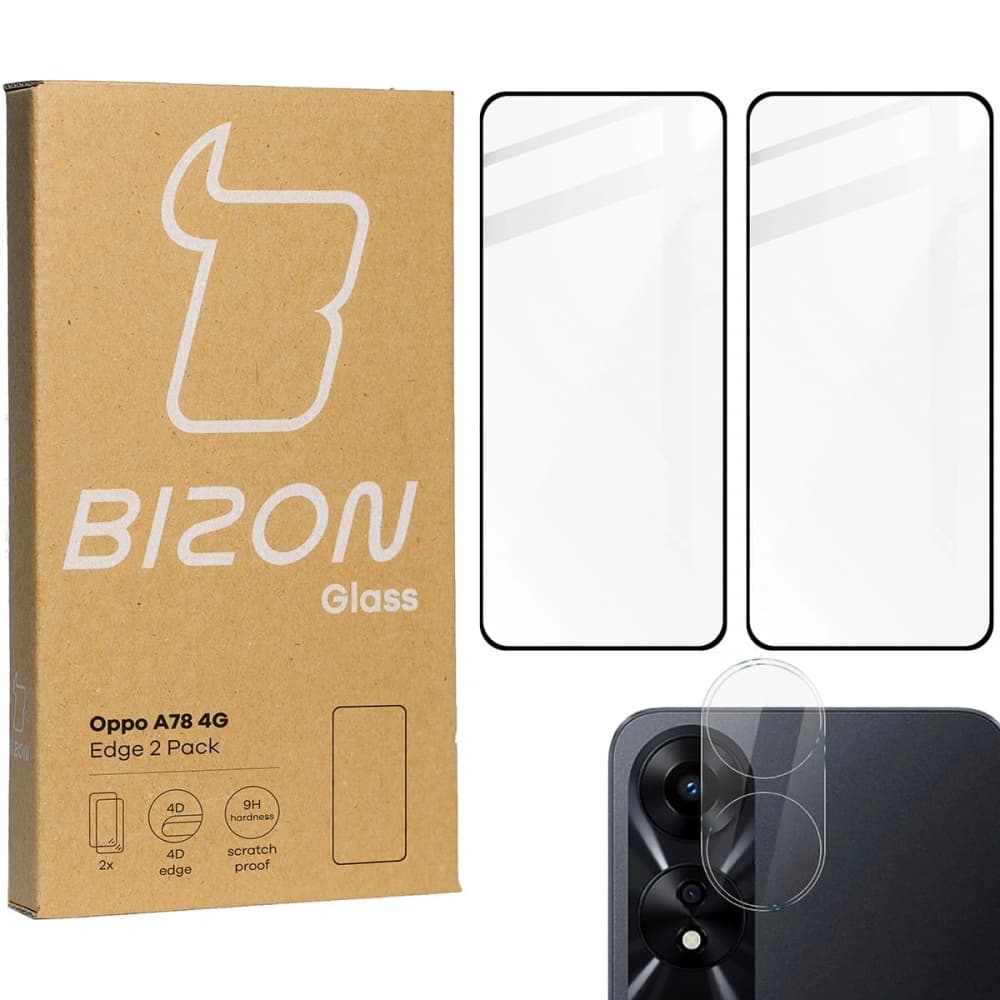 BIZON Edge 2x Bildschirmglas + Kameraglas für Oppo A78 4G - 1