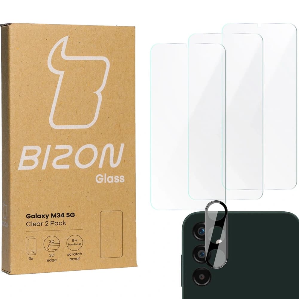 BIZON Clear 3x Bildschirmglas + Kameraglas Samsung Galaxy M34 5G - 1