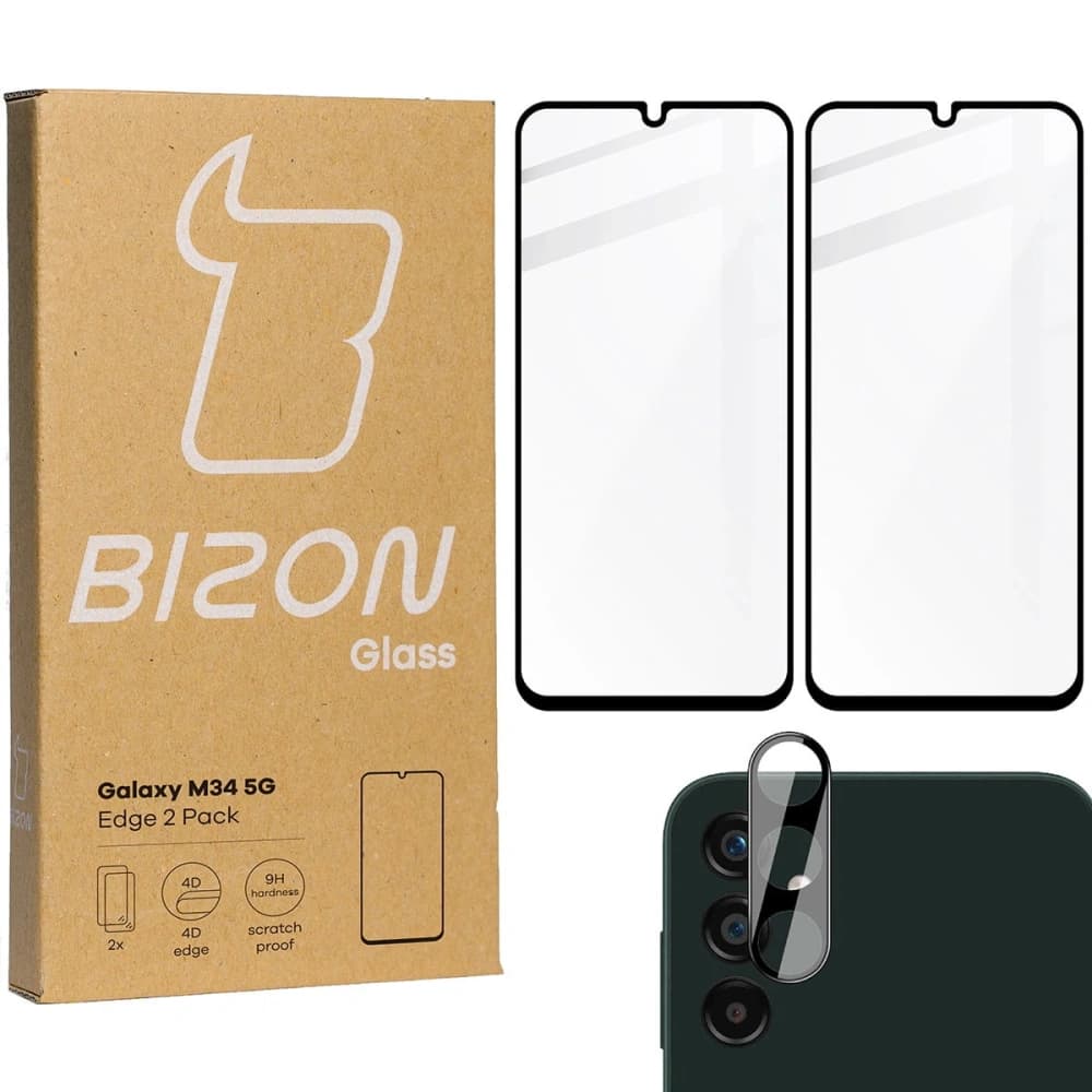 BIZON Edge 2x screen glass + camera glass Samsung Galaxy M34 5G - 1