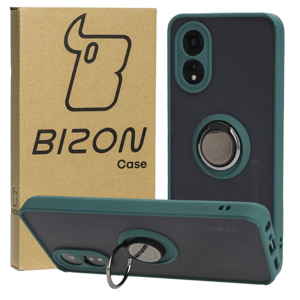 Bizon Case Hybrid Ring Oppo A38 4G smoky with a dark green frame - 1
