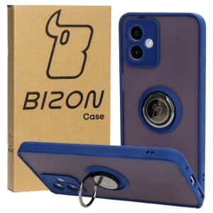 Bizon Case Hybrid Ring Motorola Moto G14 rauchig mit einem navyblauen Rahmen