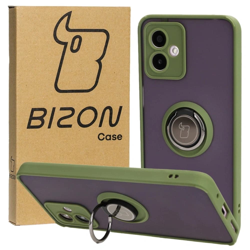 Bizon Case Hybrid Ring Motorola Moto G14 rauchig mit einem grünen Rahmen - 1