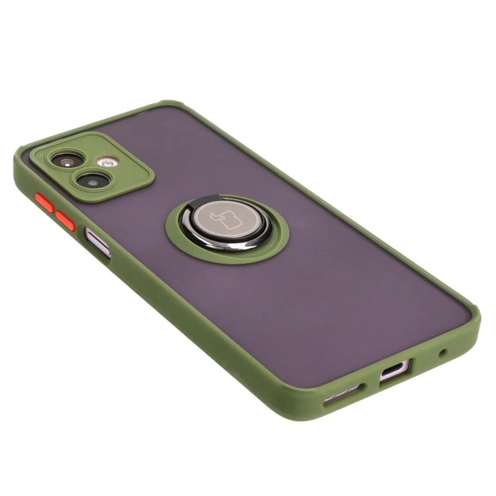 Bizon Case Hybrid Ring Motorola Moto G14 rauchig mit einem grünen Rahmen - 4