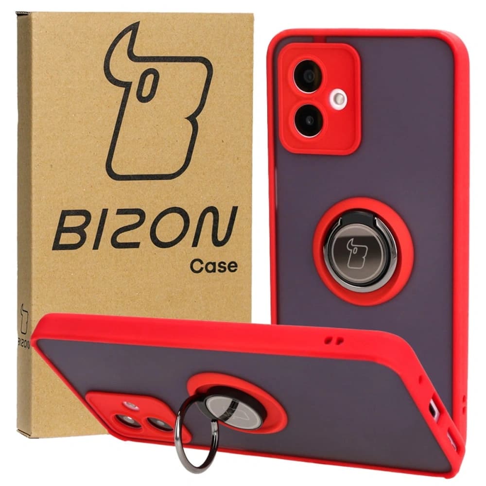 Bizon Case Hybrid Ring Motorola Moto G14 smoky with a red frame - 1