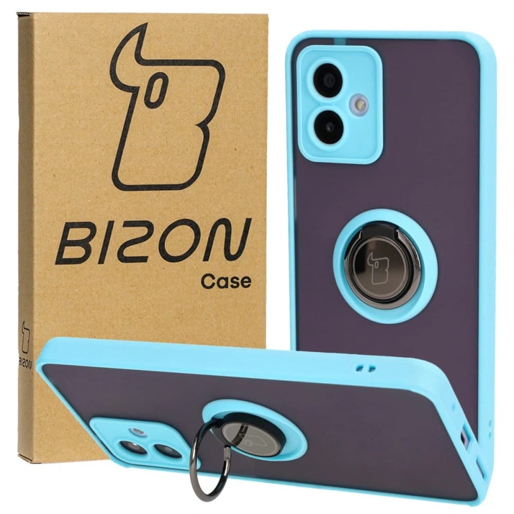 Bizon Case Hybrid Ring Motorola Moto G14 smoky with a light blue frame - 1