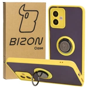 Bizon Case Hybrid Ring Motorola Moto G14 rauchig mit einem gelben Rahmen