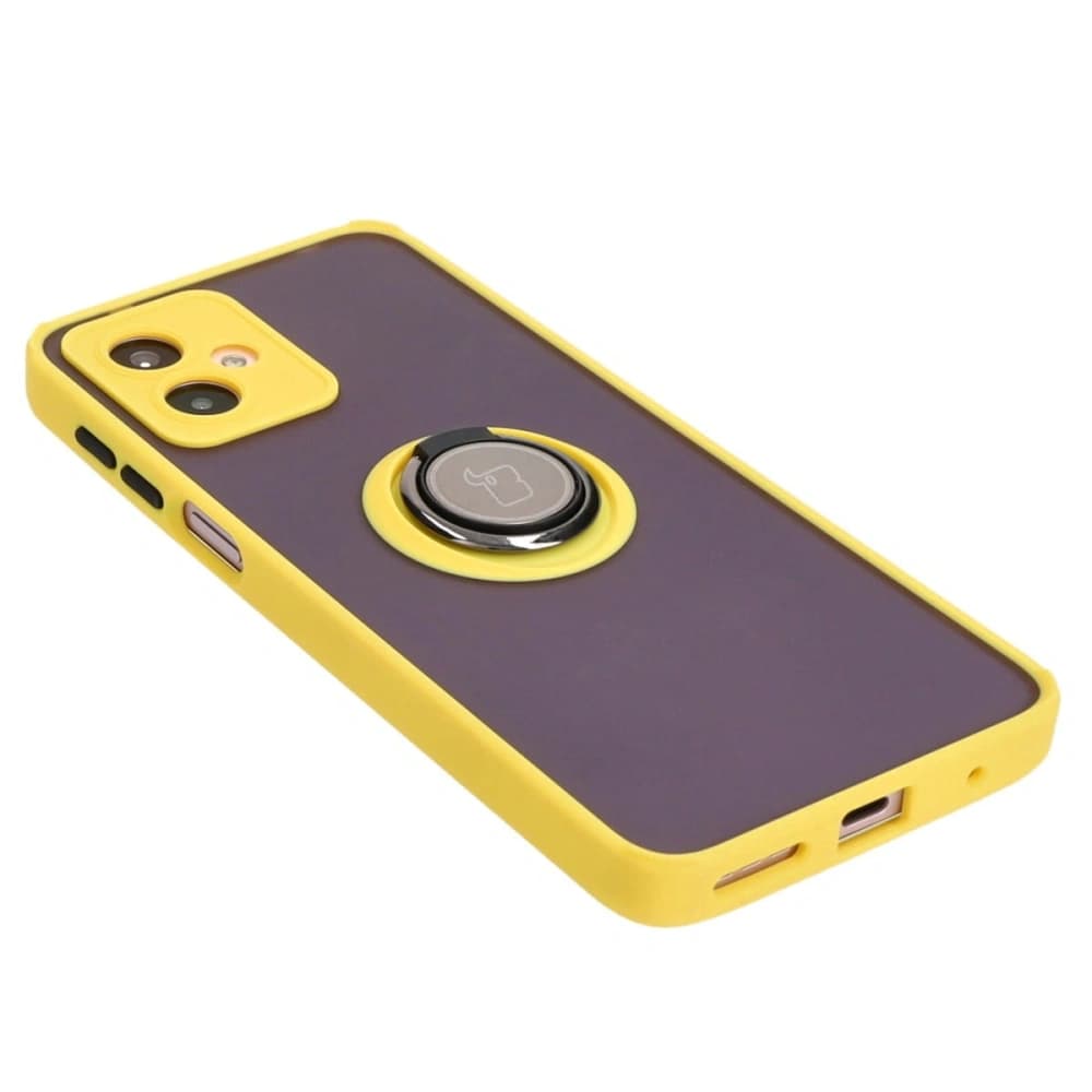 Bizon Case Hybrid Ring Motorola Moto G14 rauchig mit einem gelben Rahmen - 4