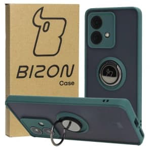 Bizon Case Hybrid Ring Motorola Edge 40 Neo smoky with a dark green frame