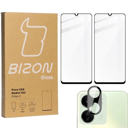 BIZON Edge 2x Bildschirmglas + Kameraglas für Redmi 13C / Poco C65