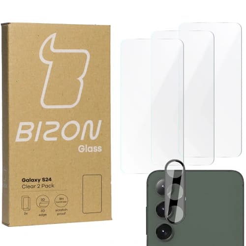 BIZON Clear 3x Bildschirmglas + Kameraglas Samsung Galaxy S24