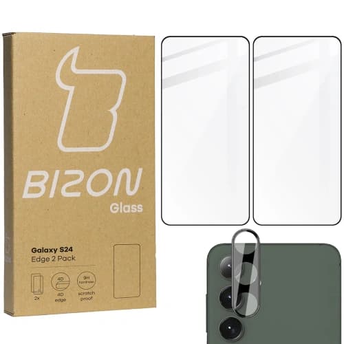 BIZON Edge 2x Bildschirmglas + Kameraglas Samsung Galaxy S24