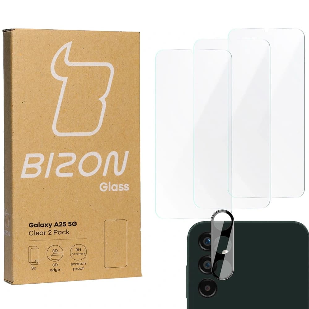 BIZON Clear 3x screen glass + camera glass Samsung Galaxy A25 5G - 1