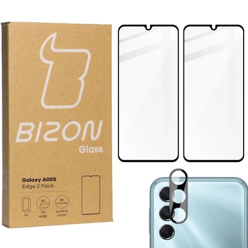 BIZON Edge 2x screen glass + camera glass Samsung Galaxy A05s