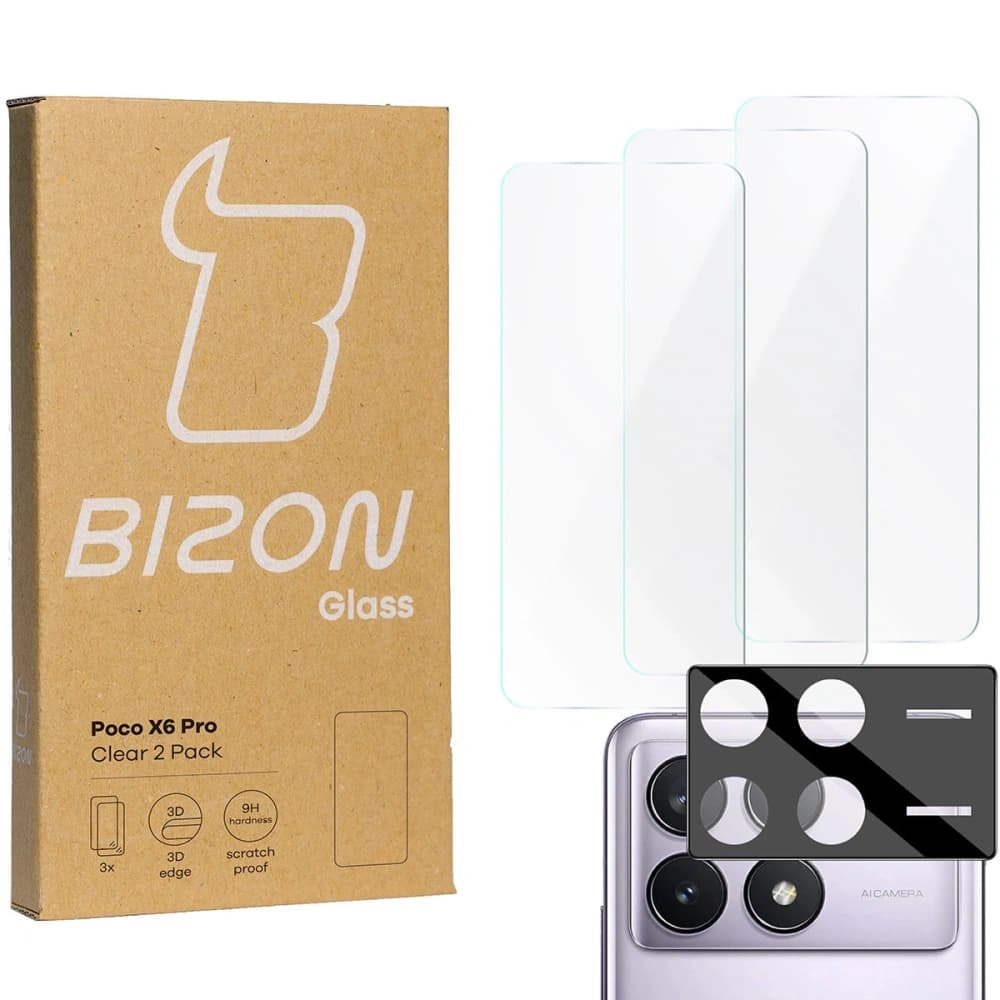 BIZON Clear 3x screen glass + camera glass Xiaomi Poco X6 Pro - 1