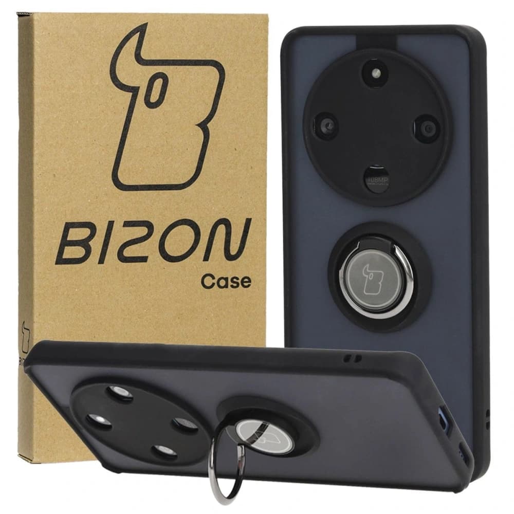 Bizon Case Hybrid Ring Honor Magic6 Lite smoky with a black frame - 1