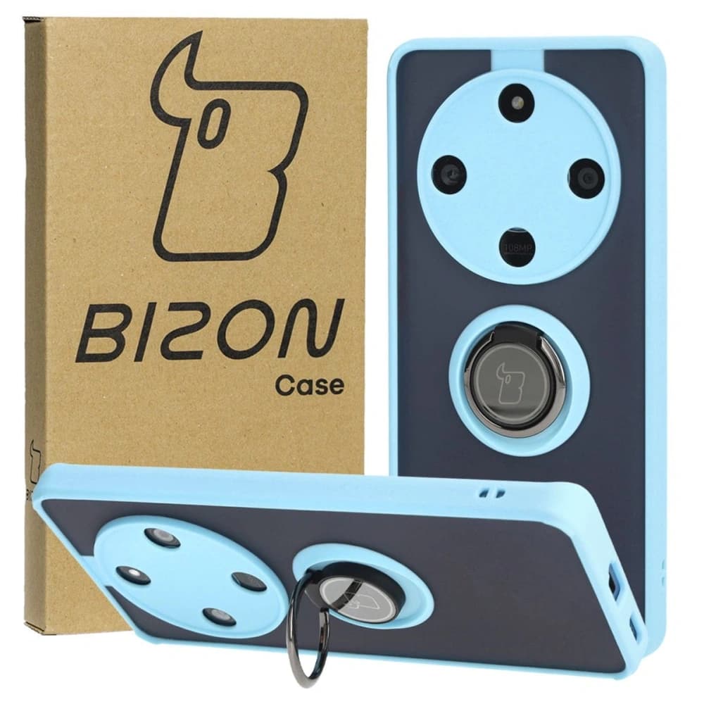 Bizon Case Hybrid Ring Honor Magic6 Lite smoky with a light blue frame - 1