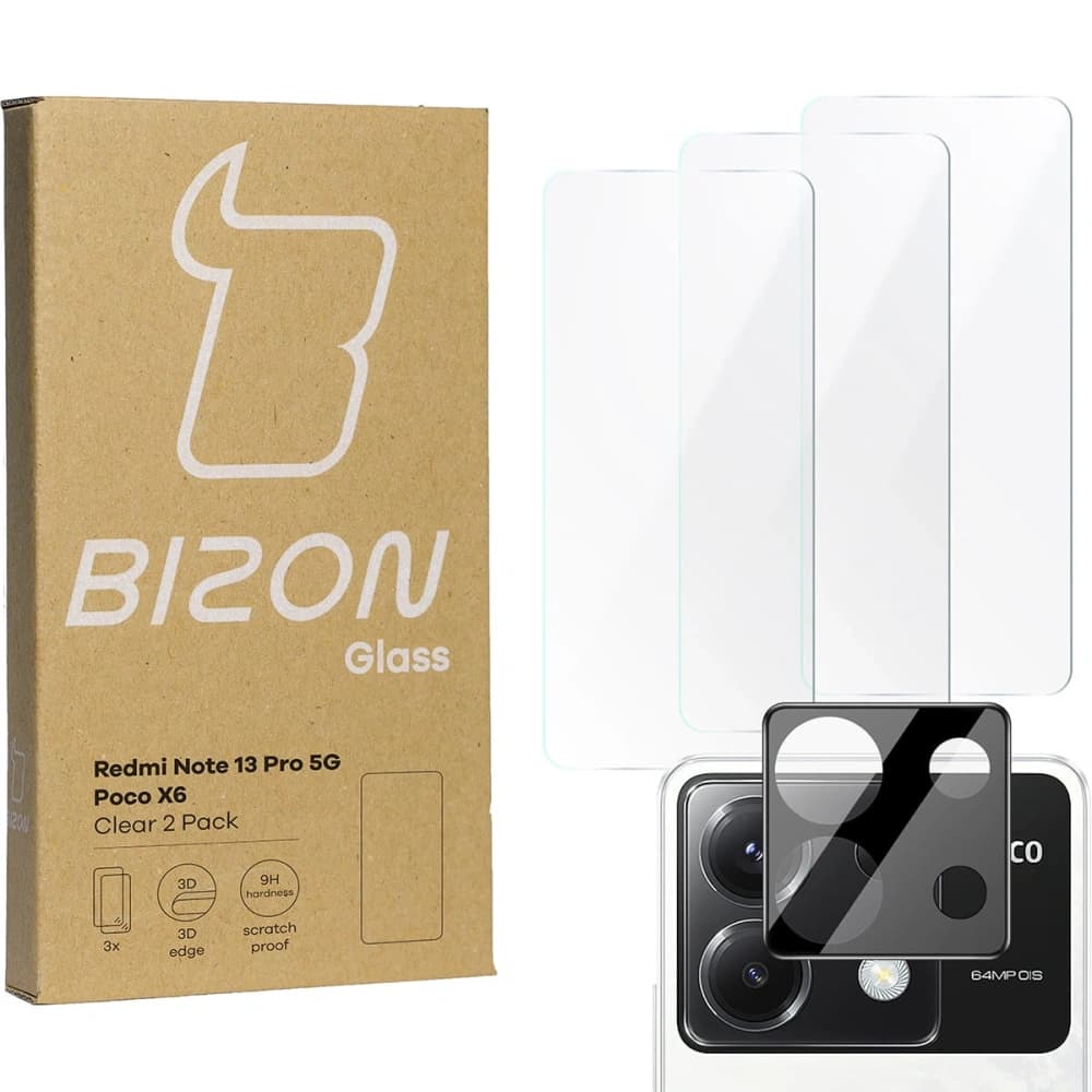 BIZON Clear 3x Bildschirmglas + Kameraglas Xiaomi Poco X6 / Redmi Note 13 Pro 5G - 1