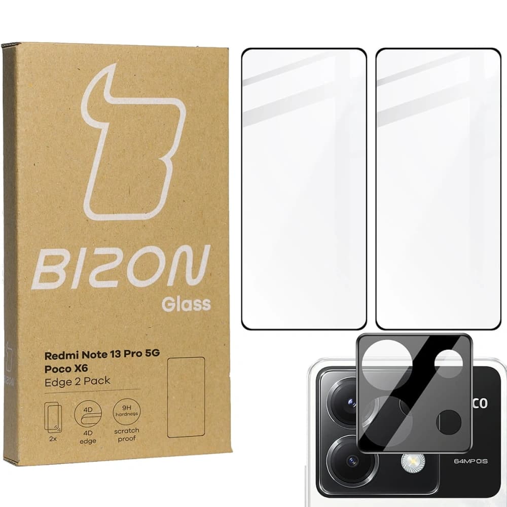 BIZON Edge 2x Bildschirmglas + Kameraglas Xiaomi Poco X6 / Redmi Note 13 Pro 5G - 1