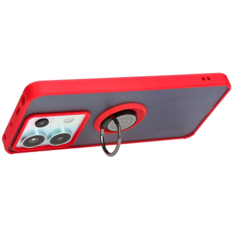 Bizon Case Hybrid Ring Xiaomi Poco X6 / Xiaomi Redmi Note 13 Pro 5G rauchig mit einem roten Rahmen - 5