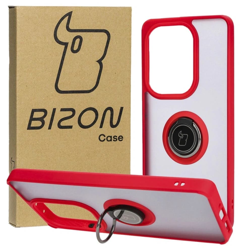 Bizon Case Hybrid Ring Xiaomi Poco M6 Pro 4G / Xiaomi Redmi Note 13 Pro 4G / LTE / 14S smoky with a red frame - 1