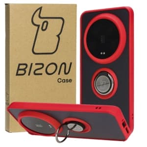 Bizon Case Hybrid Ring Xiaomi 14 Ultra rauchig mit einem roten Rahmen