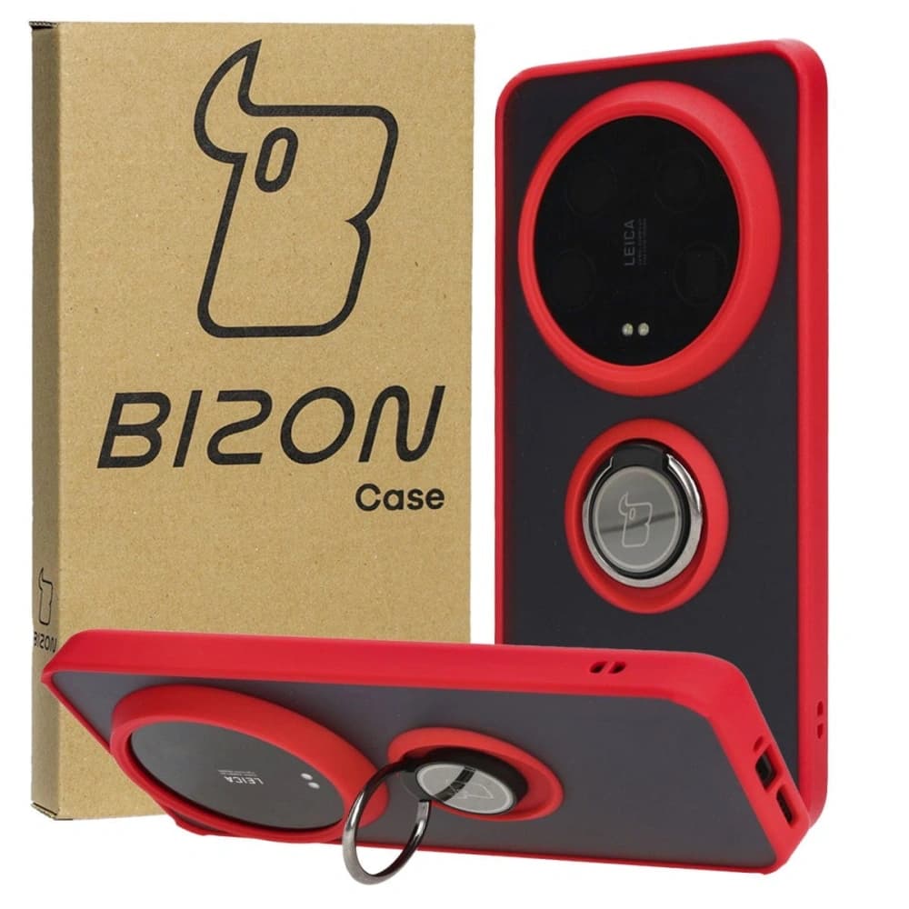 Bizon Case Hybrid Ring Xiaomi 14 Ultra rauchig mit einem roten Rahmen - 1