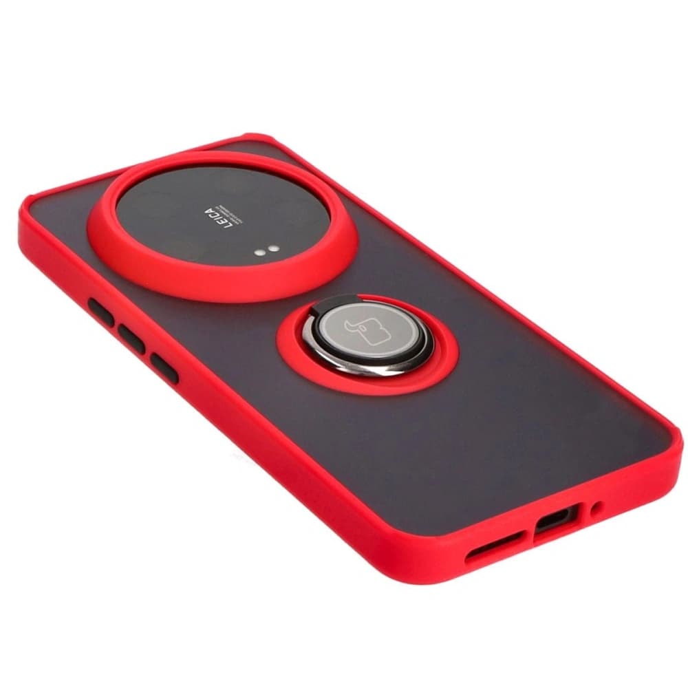 Bizon Case Hybrid Ring Xiaomi 14 Ultra rauchig mit einem roten Rahmen - 4