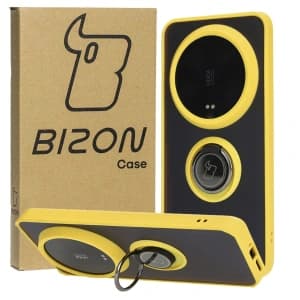 Bizon Case Hybrid Ring Xiaomi 14 Ultra rauchig mit einem gelben Rahmen