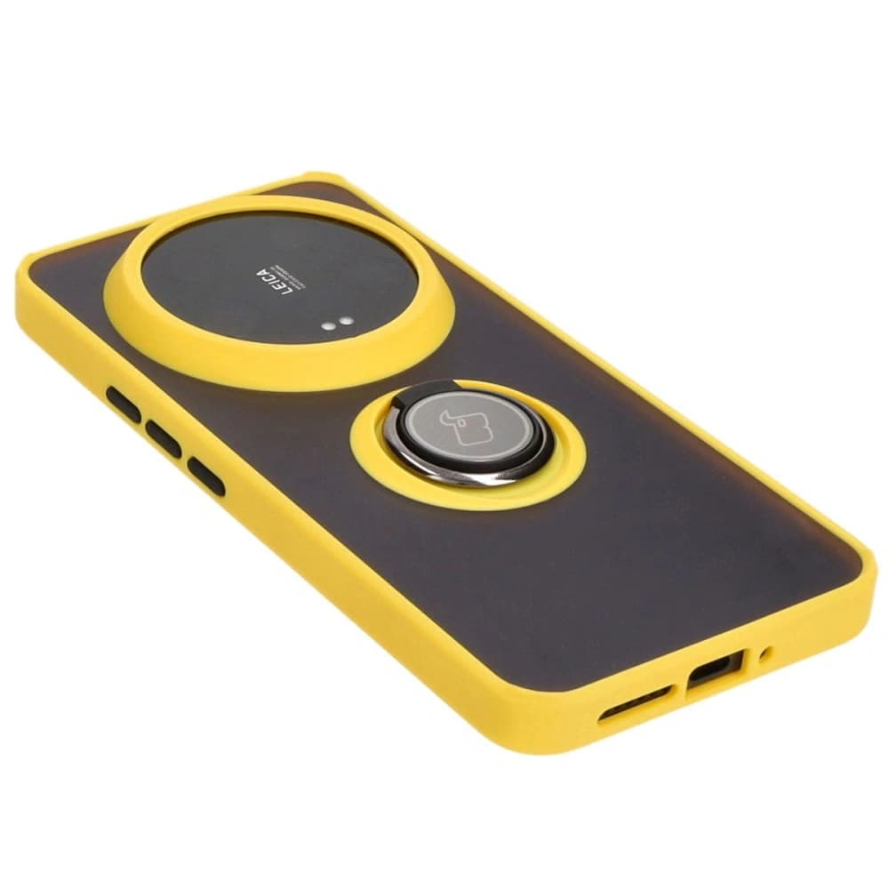 Bizon Case Hybrid Ring Xiaomi 14 Ultra rauchig mit einem gelben Rahmen - 4