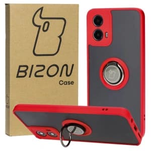 Bizon Case Hybrid Ring Motorola Moto G34 5G rauchig mit einem roten Rahmen