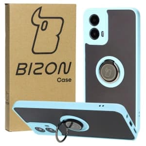 Bizon Case Hybrid Ring Motorola Moto G34 5G rauchig mit einem hellblauen Rahmen