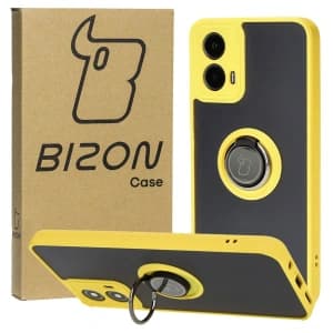 Bizon Case Hybrid Ring Motorola Moto G34 5G rauchig mit einem gelben Rahmen