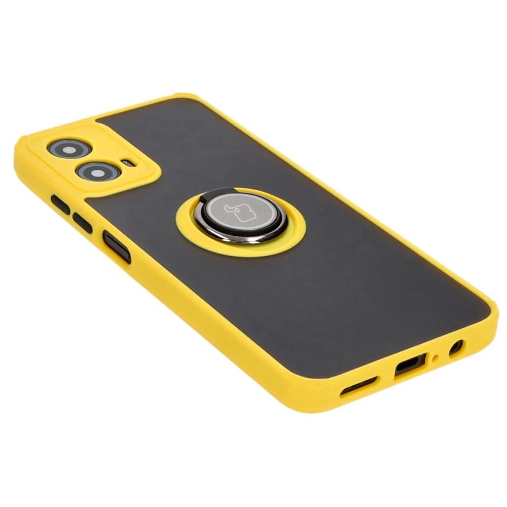 Bizon Case Hybrid Ring Motorola Moto G34 5G rauchig mit einem gelben Rahmen - 4