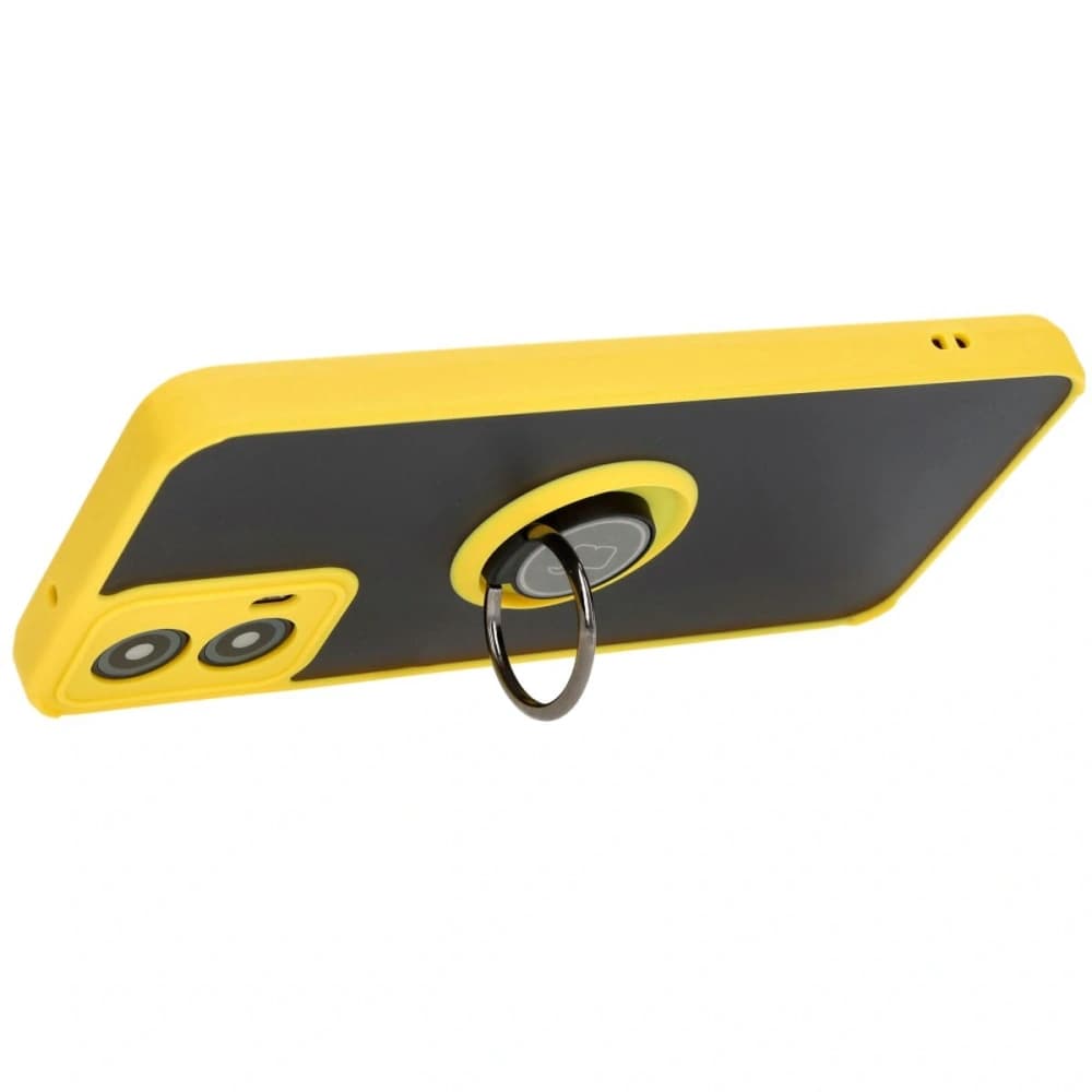 Bizon Case Hybrid Ring Motorola Moto G34 5G rauchig mit einem gelben Rahmen - 5