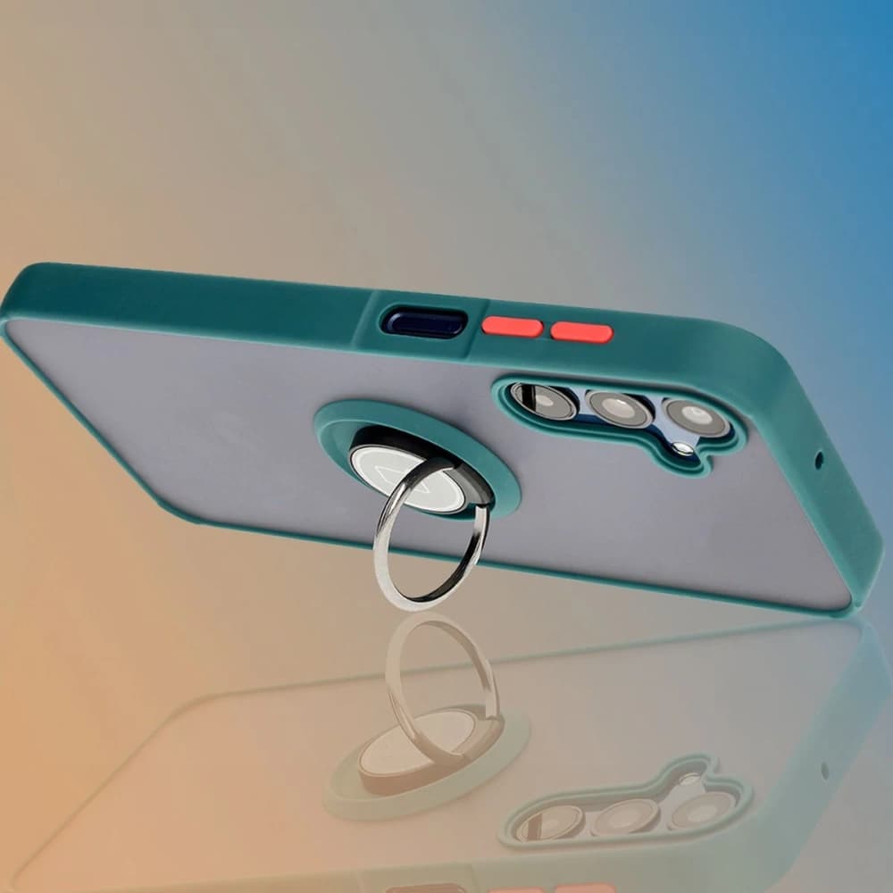 Bizon Case Hybrid Ring Samsung Galaxy M15 5G rauchig mit einem dunkelgrünen Rahmen - 9