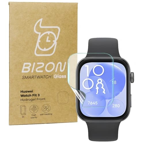 Bizon Glas Uhr Hydrogel Huawei Uhr Fit 3 [2 PACK]