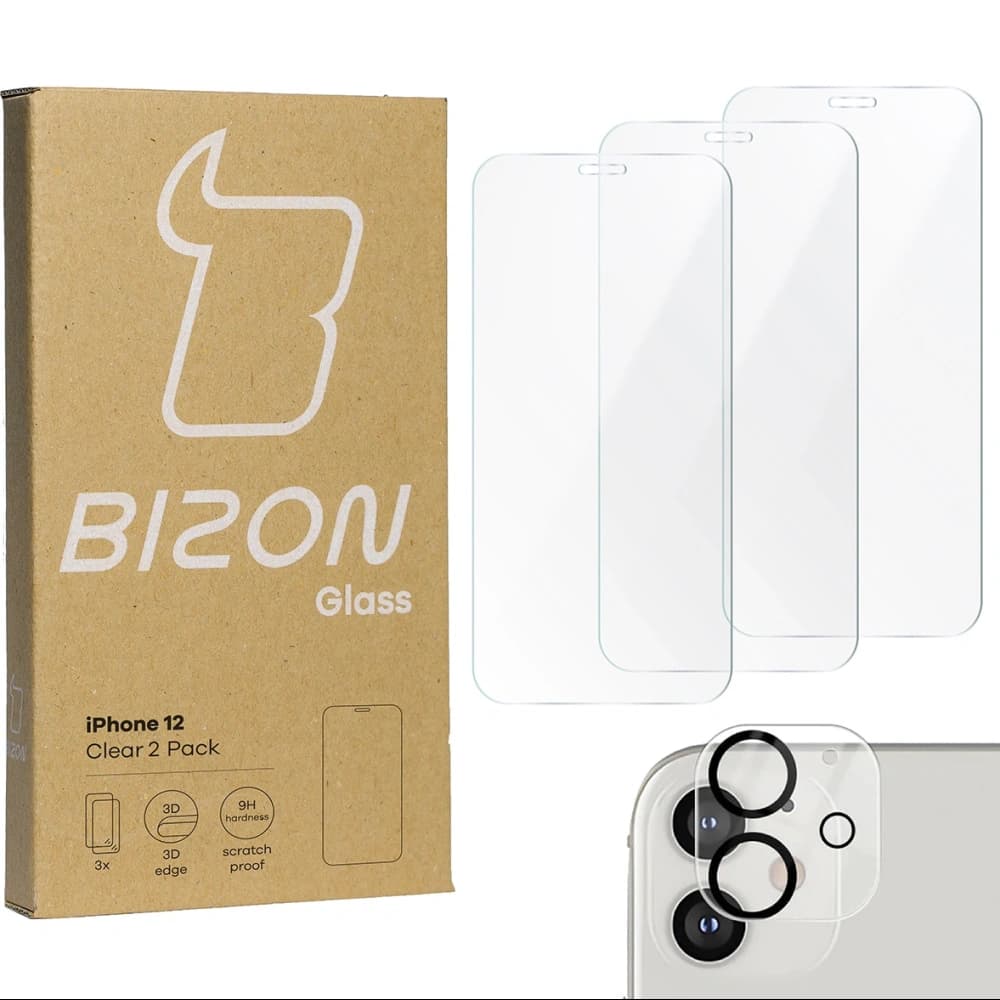 BIZON Clear 3x screen glass + camera glass Apple iPhone 12 - 1