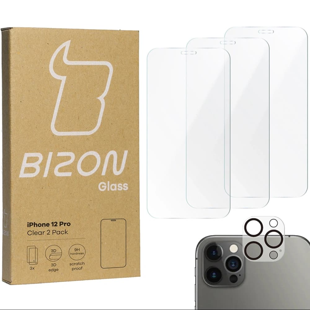 BIZON Clear 3x screen glass + camera glass Apple iPhone 12 Pro - 1