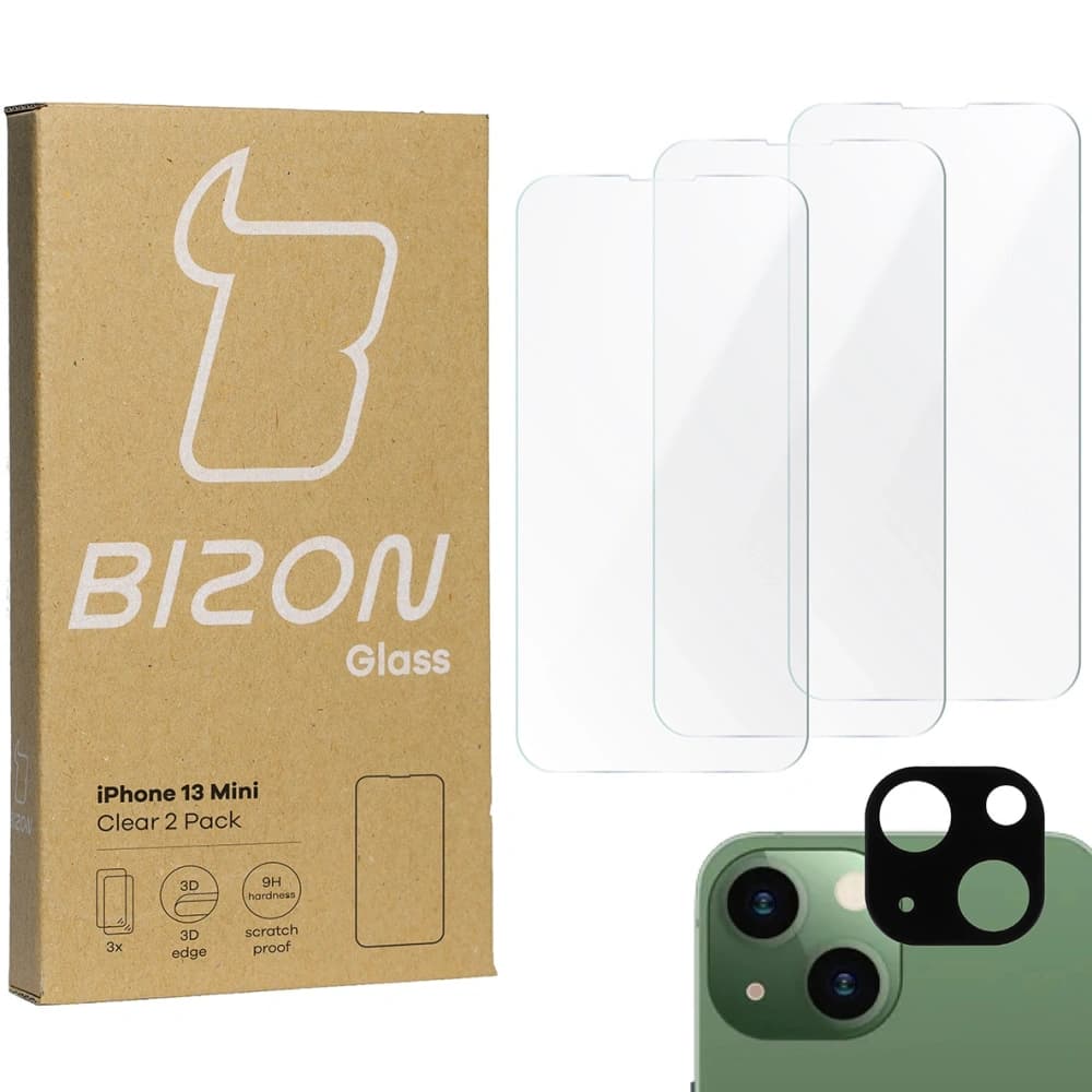 BIZON Clear 3x Bildschirmglas + Kameraglas Apple iPhone 13 Mini - 1